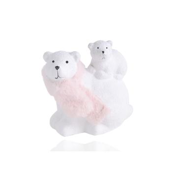 KERAMICKÝ ĽADOVÝ MEDVEĎ S PUNČOM, BIELO-RUŽOVÝ