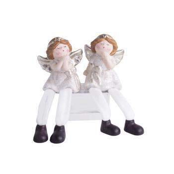 KERAMICKÉ ANJELSKÉ DIEVČA, VISIACE NOHY, TRBLIETAVÉ ŠATY, BIELE