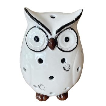 KERAMICKÁ SOVA, LED, KRÉMOVÁ/HNEDÁ