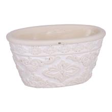 BETÓNOVÝ KVETINÁČ, OVÁLNY, SO VZOROM CIRADA, KRÉMOVÁ