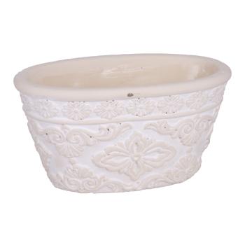 BETÓNOVÝ KVETINÁČ, OVÁLNY, SO VZOROM CIRADA, KRÉMOVÁ