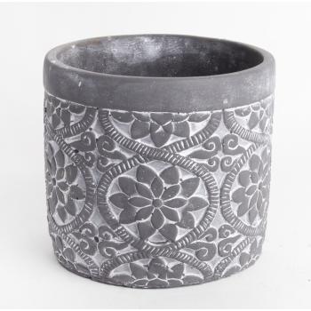 BETÓNOVÝ PODSTAVEC, OKRÚHLY, KVETINOVÝ VZOR, SIVÝ