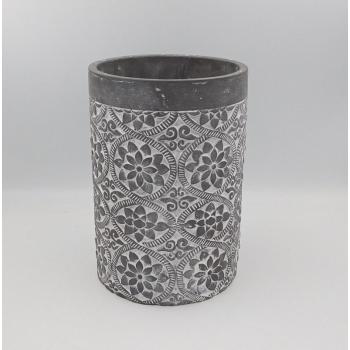 BETÓNOVÝ PODSTAVEC, OKRÚHLY, KVETINOVÝ VZOR, SIVÝ