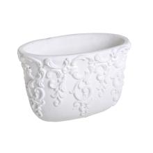 BETÓNOVÝ Kvetináč, OVÁLNY, SO VZOROM VINIČA, BIELY