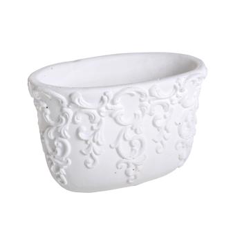 BETÓNOVÝ Kvetináč, OVÁLNY, SO VZOROM VINIČA, BIELY