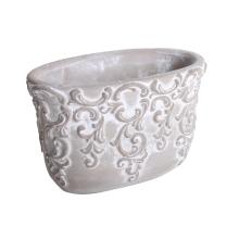 BETÓNOVÝ Kvetináč, OVÁLNY, SO VZOROM VINIČA, SIVÝ