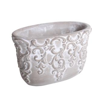 BETÓNOVÝ Kvetináč, OVÁLNY, SO VZOROM VINIČA, SIVÝ