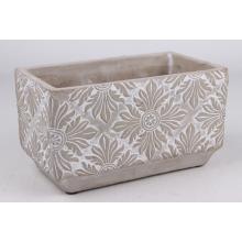 BETÓNOVÝ Kvetináč, PODLHOVASTÝ KVETINOVÝ VZOR SIVÝ