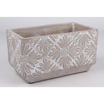 BETÓNOVÝ Kvetináč, PODLHOVASTÝ KVETINOVÝ VZOR SIVÝ