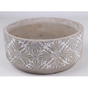 BETÓNOVÝ KVETINÁČ S KVETINOVÝM VZOROM, SIVÝ