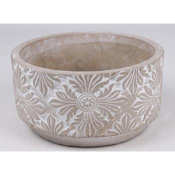 MISKA Z BETÓNOVÉHO KVEŇÁČKA, KVETINOVÝ VZOR SIVÁ