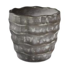 BETÓNOVÝ KVETINÁČ, OKRÚHLY, ZVLNENÝ, SIVÝ, UMYTÝ