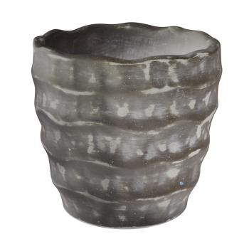 BETÓNOVÝ KVETINÁČ, OKRÚHLY, ZVLNENÝ, SIVÝ, UMYTÝ
