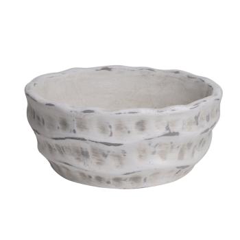 BETÓNOVÝ KVETINÁČ, OKRÚHLA, MISKA, ZVLNENÁ, BIELO UMYTÁ