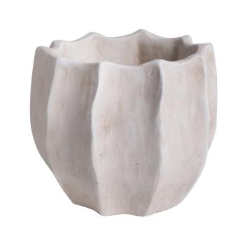 BETÓNOVÝ KVETINÁČ, OKRÚHLA, REBROVANÁ, BIELO UMYTÁ