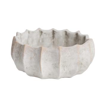 BETÓNOVÝ KVETINÁČ, OKRÚHLA, MISKA, REBROVANÁ, BIELO UMYTÁ