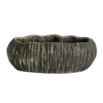 BETÓNOVÝ KVETINÁČ, OVÁLNY, S EFEKTOM DREVA, OLIVOVÝ