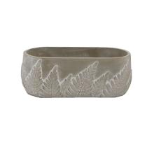 BETÓNOVÝ KVETINÁČ, OVÁLNY, VZOR LISTOV PAPRADIA, SIVÝ