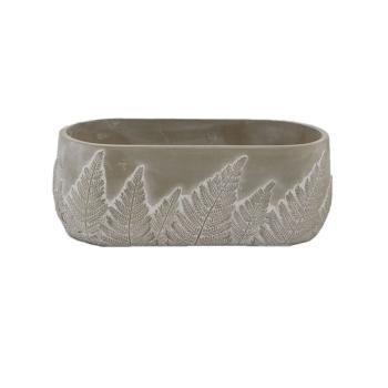 BETÓNOVÝ KVETINÁČ, OVÁLNY, VZOR LISTOV PAPRADIA, SIVÝ