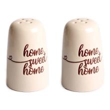 KERAMICKÁ SADA SOĽNIČKY A KORENIČKY, 2 KUSY, S NÁPISOM "HOME SWEET HOME", BÉŽOVÁ