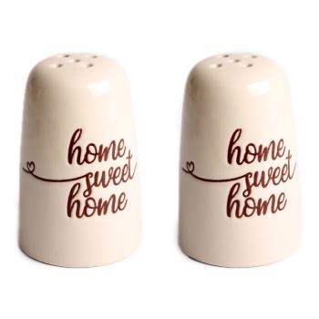KERAMICKÁ SADA SOĽNIČKY A KORENIČKY, 2 KUSY, S NÁPISOM "HOME SWEET HOME", BÉŽOVÁ