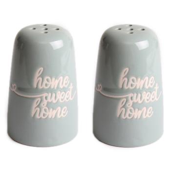 KERAMICKÁ SADA SOĽNIČKY A KORENIČKY, 2 KUSY, S NÁPISOM "HOME SWEET HOME", SVETLOSIVÁ