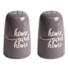 KERAMICKÁ SADA SOĽNIČKY A KORENIČKY, 2 KUSY, S NÁPISOM "HOME SWEET HOME", SIVÁ