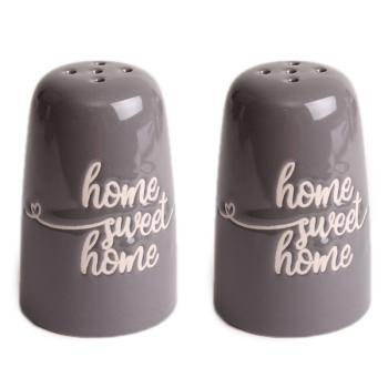 KERAMICKÁ SADA SOĽNIČKY A KORENIČKY, 2 KUSY, S NÁPISOM "HOME SWEET HOME", SIVÁ