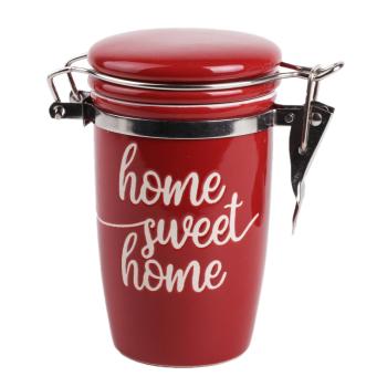KERAMICKÉ SKLO SO ZAPÍNANÍM, S NÁPISOM "HOME SWEET HOME", ČERVENÉ