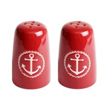 KERAMICKÁ SADA SOĽNIČKY A KORENIČKY, 2 KUSY, VZOR BIELA KOTVA, ČERVENÁ