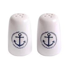 KERAMICKÁ SADA SOĽNIČKY A KORENIČKY, 2 KUSY, VZOR MODRÁ KOTVA, BIELA