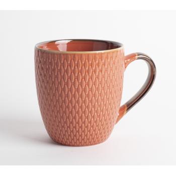 KERAMICKÝ HRNČEK S 3D SIEŤOVÝM VZOROM, KOVOVO LESKLÉ VIEČKO, LOSOSOVÝ