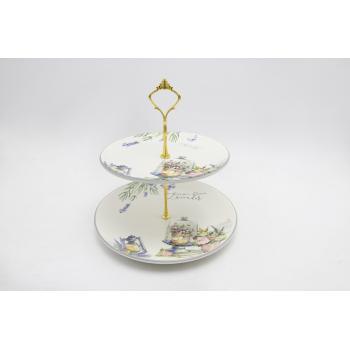 KERAMICKÁ OBETNÁ SÚPRAVA, 2 POSCHODIA, LEVANDUĽOVÝ VZOR