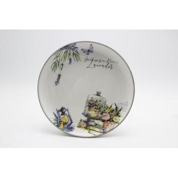 KERAMICKÝ TANIER, OKRÚHLY, LEVANDUĽOVÝ VZOR