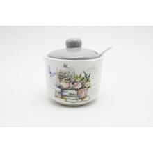 KERAMICKÁ CUKORNIČKA S LYŽIČKOU, VZOR LEVANDUĽA