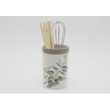 KERAMICKÝ DRŽIAK SO ŠĽAHAČOM, 2 DREVENÉ LYŽICE, VZOR EUKALYPTUS