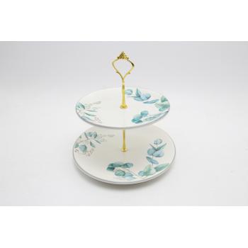 KERAMICKÁ OBETNÁ SÚPRAVA, 2 POSCHODIA, VZOR EUKALYPTUS