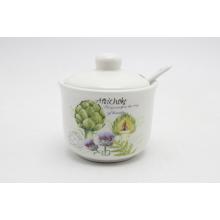 KERAMICKÁ CUKORNIČKA S LYŽIČKOU, VZOR ARTIČOK