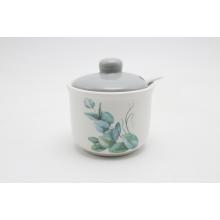 KERAMICKÁ CUKORNIČKA S LYŽIČKOU, VZOR EUKALYPTUS