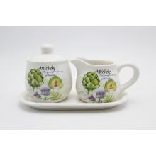 KERAMICKÝ DRŽIAK NA MLIEKO A CUKOR, VZOR ARTIČOK