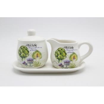 KERAMICKÝ DRŽIAK NA MLIEKO A CUKOR, VZOR ARTIČOK