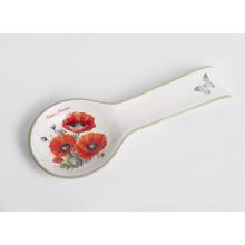 KERAMICKÝ DREVENÝ DRŽIAK NA LYŽICU, VZOR ČERVENÝ MAK
