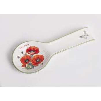 KERAMICKÝ DREVENÝ DRŽIAK NA LYŽICU, VZOR ČERVENÝ MAK