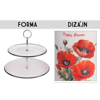 KERAMICKÁ SERVÍROVACIA SÚPRAVA, 2 POSCHODIA, VZOR ČERVENÝ MAK