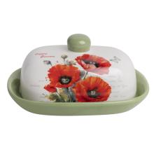 KERAMICKÁ MISKA NA MASLO, VZOR ČERVENÝ MAK