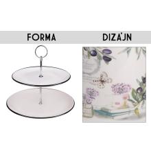 KERAMICKÁ SERVÍROVACIA SÚPRAVA, 2 POSCHODIA, VZOR OLIVOVÝCH PLODOV