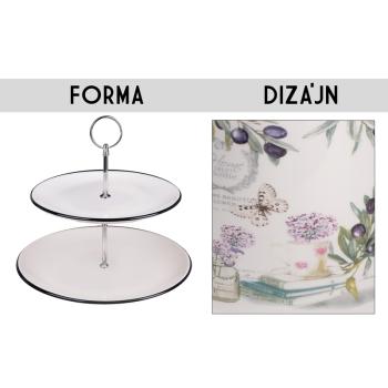 KERAMICKÁ SERVÍROVACIA SÚPRAVA, 2 POSCHODIA, VZOR OLIVOVÝCH PLODOV