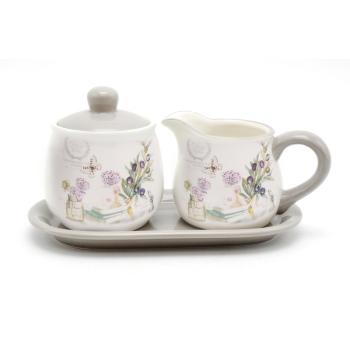 KERAMICKÁ SÚPRAVA NA MLIEKO A CUKOR, VZOR OLIVOVÝCH BOBÚĽ