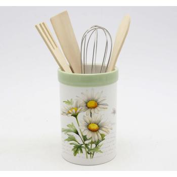 KERAMICKÝ DRŽIAK SO ŠĽAHAČOM, 2 DREVENÉ LYŽICE, VZOR SEDMOKRÁSKY