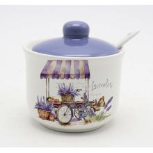 KERAMICKÁ CUKORNIČKA S LYŽIČKOU, VZOR LEVANDUĽA